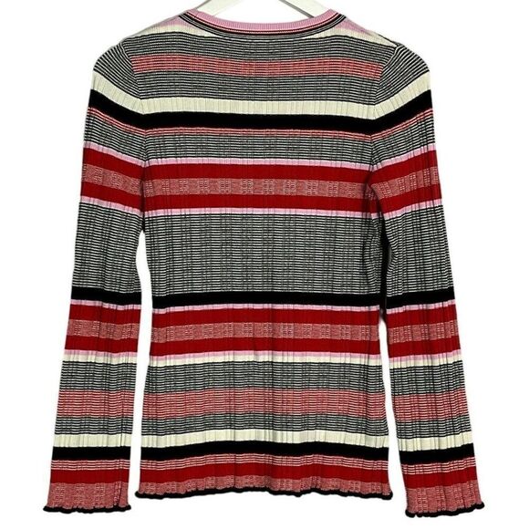 Ann Taylor Petite Striped Ruffle Cuff Sweater, size medium petite - Picture 3 of 8